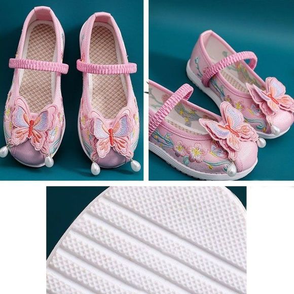 Butterfly 3D Embroidered Kids' Shoes | Floral Traditional Sandals #1024 - Picture 3 of 4